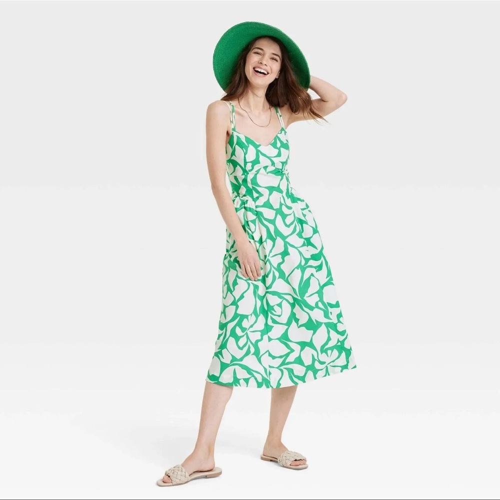 A New Day Women's Sleeveless Dress with Pockets Green Floral Size XL